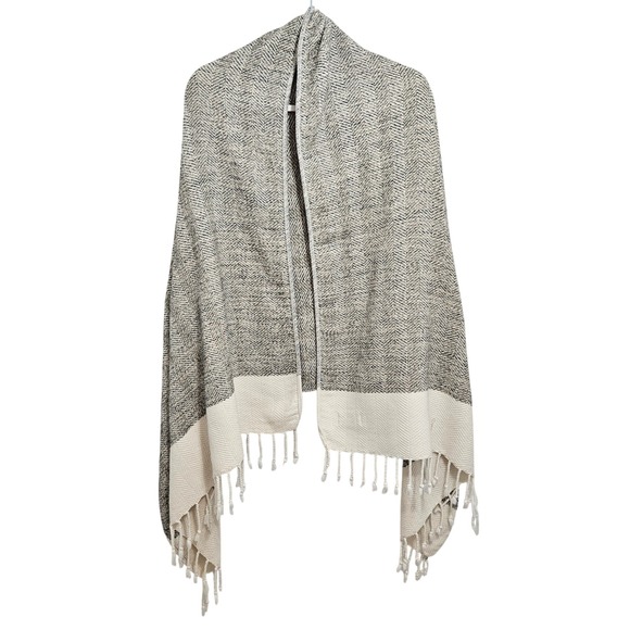 Smyrna Turkish Cotton Accessories - Smyrna Turkish Cotton Blanket Wrap Shawl Black Cream Fringe 35x67